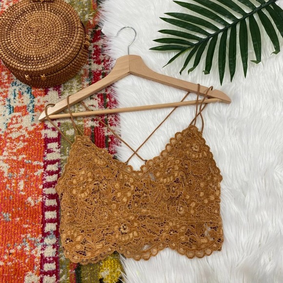 Free People Other - Free People Neutral Brown Lace Velvet Cropped Celine Bralette Medium